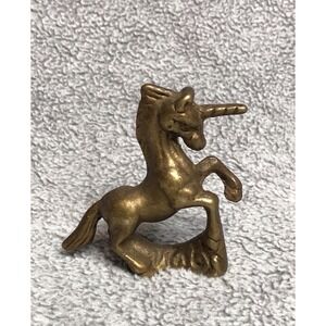 Vintage Solid Brass Unicorn Figurine Miniature Mythical Decor 2.5"‎